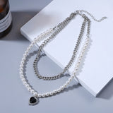 Colorful Beads Pearls Butterfly Dangle Necklace Multi-Layer Heart Rhinestone