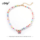 Colorful Beads Pearls Butterfly Dangle Necklace Multi-Layer Heart Rhinestone