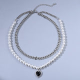 Colorful Beads Pearls Butterfly Dangle Necklace Multi-Layer Heart Rhinestone
