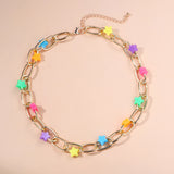 Colorful Beads Pearls Butterfly Dangle Necklace Multi-Layer Heart Rhinestone