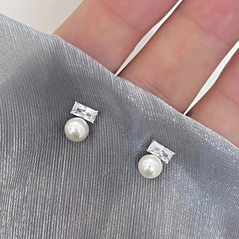 925 Silver Zircon Pearls Stud Earrings For Women Girls
