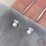 925 Silver Zircon Pearls Stud Earrings For Women Girls