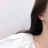 925 Silver Zircon Pearls Stud Earrings For Women Girls