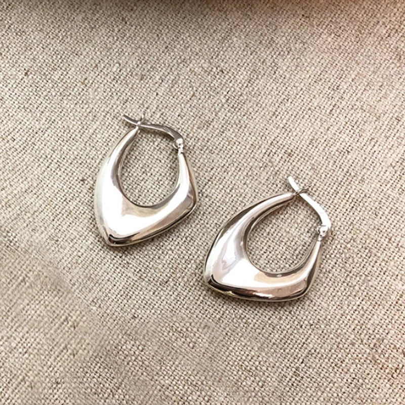 925 Silver Irregular Earrings Women Nordic Style Minimalist Big Hoop
