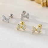 925 Sterling Silver Bow Bead Stud Earrings for Women