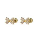 925 Sterling Silver Bow Bead Stud Earrings for Women