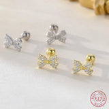 925 Sterling Silver Bow Bead Stud Earrings for Women