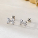 925 Sterling Silver Bow Bead Stud Earrings for Women