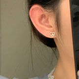 925 Silver Zircon Pearl Heart Stud Earrings For Women