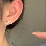 925 Silver Zircon Pearl Heart Stud Earrings For Women