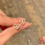 925 Silver Zircon Pearl Heart Stud Earrings For Women