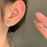 925 Silver Zircon Pearl Heart Stud Earrings For Women