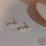925 Silver Pearl Zircon Stud Earrings Wedding Party Jewelry