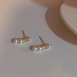 925 Silver Pearl Zircon Stud Earrings Wedding Party Jewelry