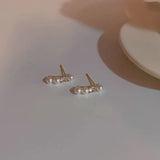 925 Silver Pearl Zircon Stud Earrings Wedding Party Jewelry