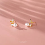 925 Silver Shell Pearl Cherry Stud Earrings Zircon Wedding Jewelry