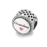 Pink Enamel Heart Grandma Bead Charm Bracelet Bangle Silver DIY Jewelry