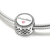 Pink Enamel Heart Grandma Bead Charm Bracelet Bangle Silver DIY Jewelry
