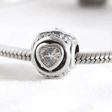 Girls Bracelets Bead Elevated Heart CZ Charm fit Lady Silver Bangle