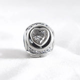 Girls Bracelets Bead Elevated Heart CZ Charm fit Lady Silver Bangle