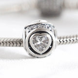 Girls Bracelets Bead Elevated Heart CZ Charm fit Lady Silver Bangle
