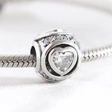 Girls Bracelets Bead Elevated Heart CZ Charm fit Lady Silver Bangle