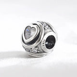 Girls Bracelets Bead Elevated Heart CZ Charm fit Lady Silver Bangle