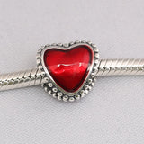 Red Enamel Heart Charm Bracelet for Women - DIY Silver Bangle