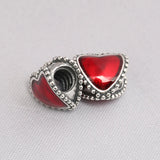 Red Enamel Heart Charm Bracelet for Women - DIY Silver Bangle