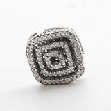 Silver Bead Bracelet with Geometric Lines Charm and CZ Stones