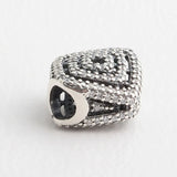 Silver Bead Bracelet with Geometric Lines Charm and CZ Stones