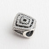 Silver Bead Bracelet with Geometric Lines Charm and CZ Stones