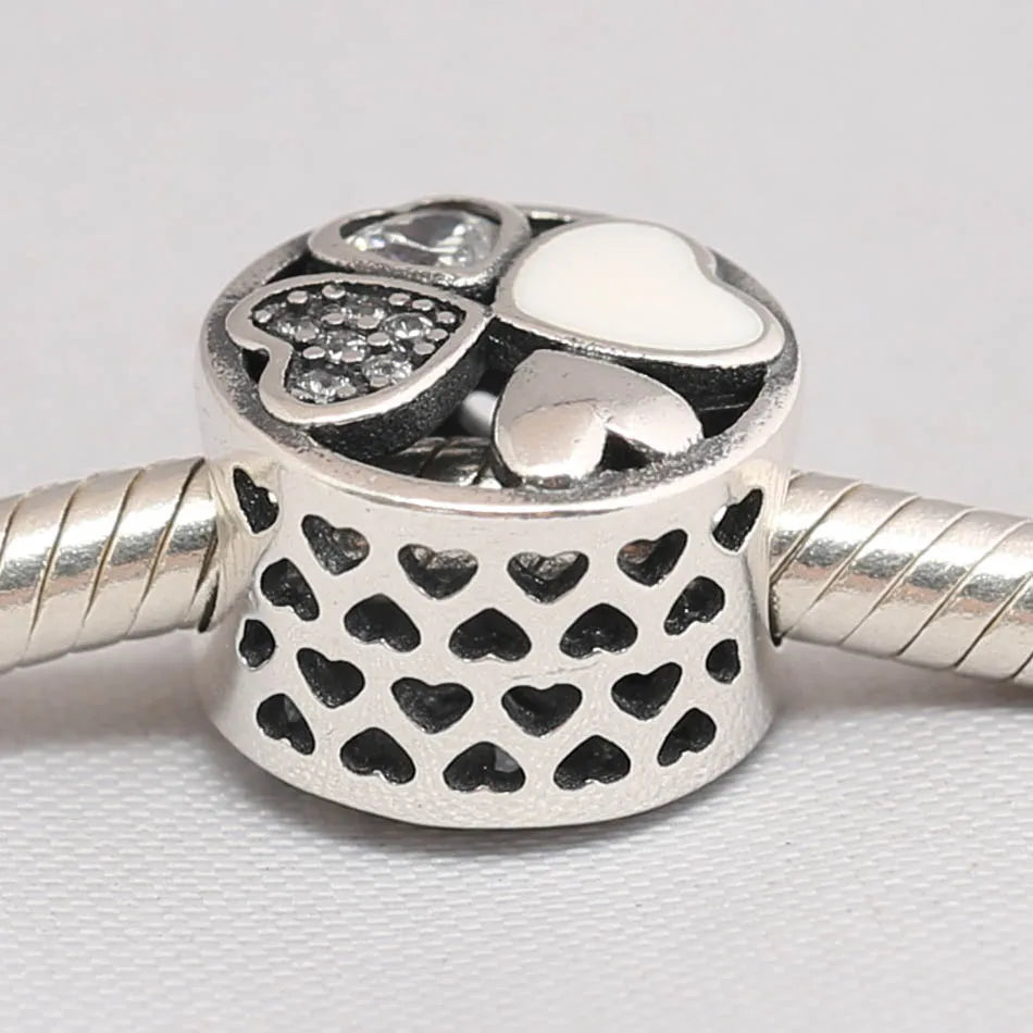 Vintage Silver Heart Clover Charm Bracelet for Women