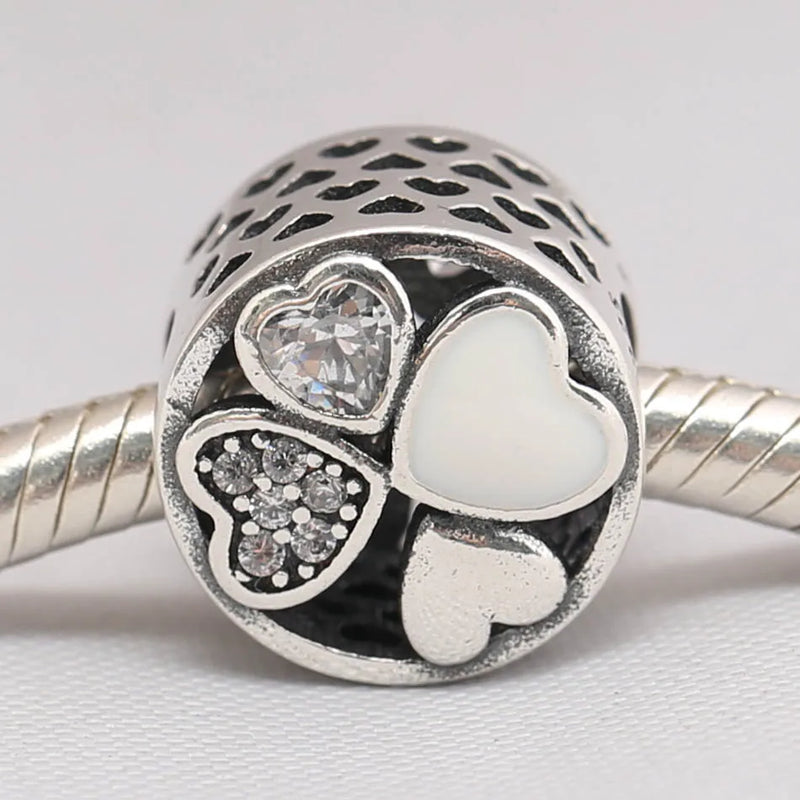 Vintage Silver Heart Clover Charm Bracelet for Women