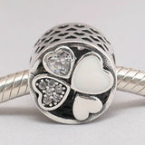 Vintage Silver Heart Clover Charm Bracelet for Women