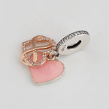 Pink Enamel Heart Family Forever Dangle Charm for Bracelet & Bangle
