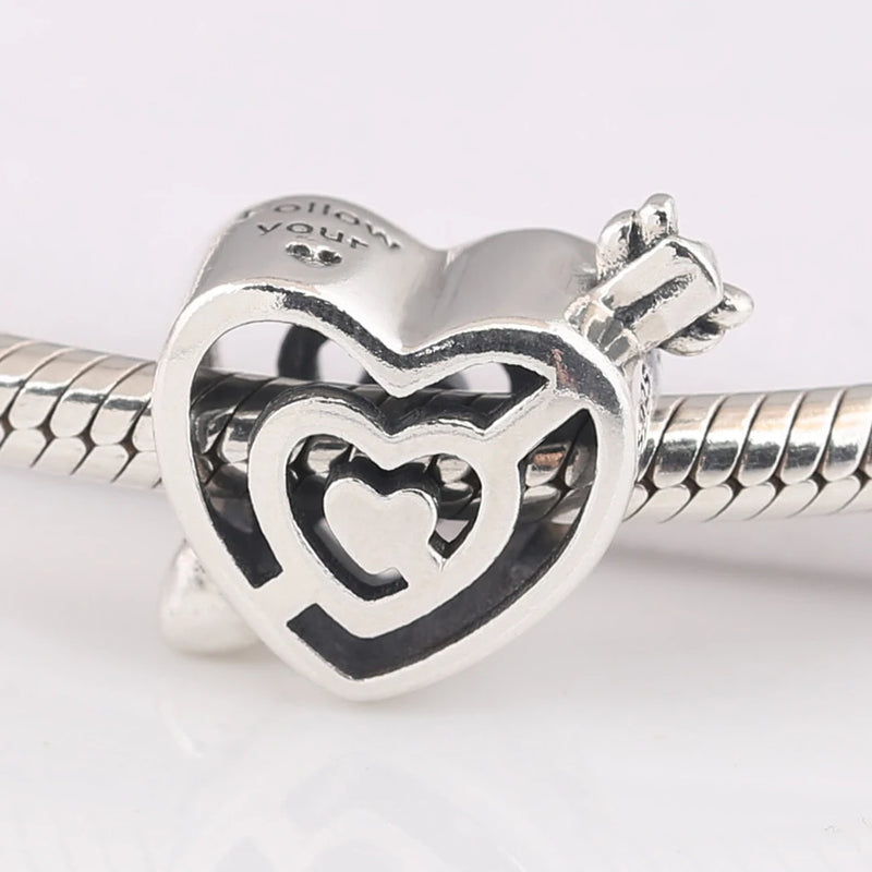 Girls Bracelet Bead Path to Love Arrow Heart Charms Lady Bangle Silver DIY Jewel