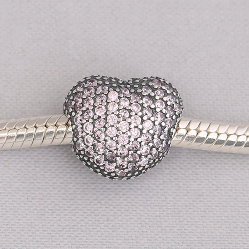 Girls Silver Bead Bracelet DIY Jewelry Pink CZ