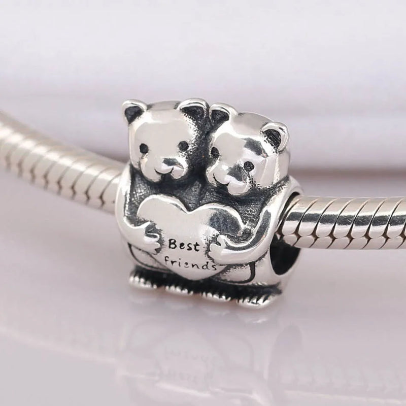 Girls Bead Bracelet Lady Bangle Heart Charm Silver DIY Jewelry