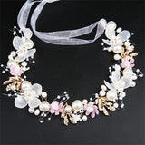 Pearl Crystal Bridal Headband Flower Wreath Wedding Garland