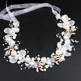 Pearl Crystal Bridal Headband Flower Wreath Wedding Garland