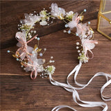 Pearl Crystal Bridal Headband Flower Wreath Wedding Garland
