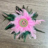 Girls' Pink Green Feather Satin Charm Brooch for Club Party