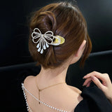 Girls Flowers Hair Clips Pearl Rhinestone Large Duckbill Claw Clip