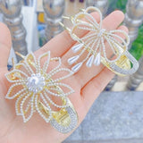 Girls Flowers Hair Clips Pearl Rhinestone Large Duckbill Claw Clip