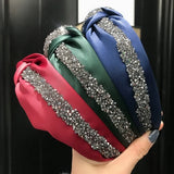 Rhinestone Hairband Women Wide Headband Middle Knot Turban