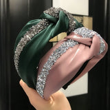 Rhinestone Hairband Women Wide Headband Middle Knot Turban