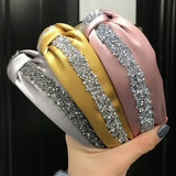 Rhinestone Hairband Women Wide Headband Middle Knot Turban