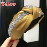 Rhinestone Hairband Women Wide Headband Middle Knot Turban