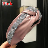 Rhinestone Hairband Women Wide Headband Middle Knot Turban